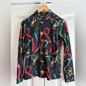 J McLaughlin NWOT Betty Catalina Cloth Button Down Womens Sz Sm Equestrian Black